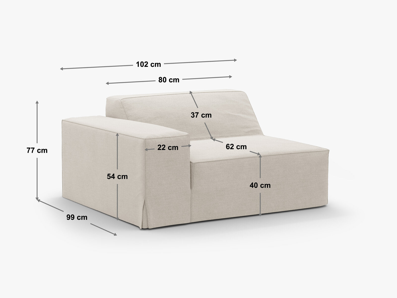 Micadoni Eckmodul mit Armlehne Jodie 1-Sitzer Links Strukturierter Stoff Lins Warmes Grau