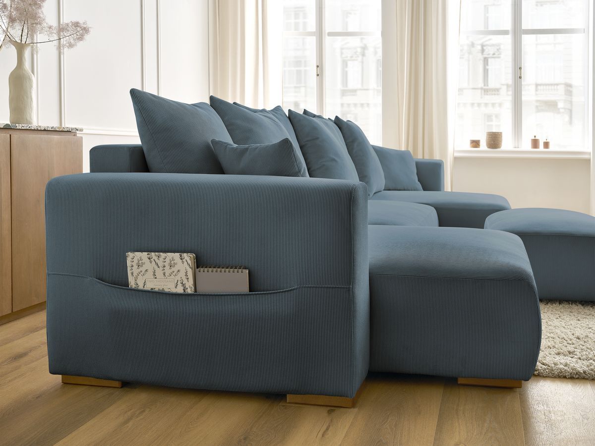 Bobochic Sidonie Wohnlandschaft mit Pouf Cordsamt Dunkelblau