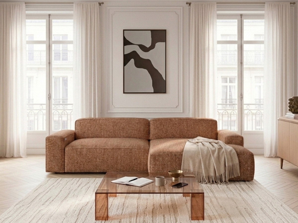 Bobochic Abel Ecksofa mit Schlaffunktion Melange-Stoff Orange Ecke rechts