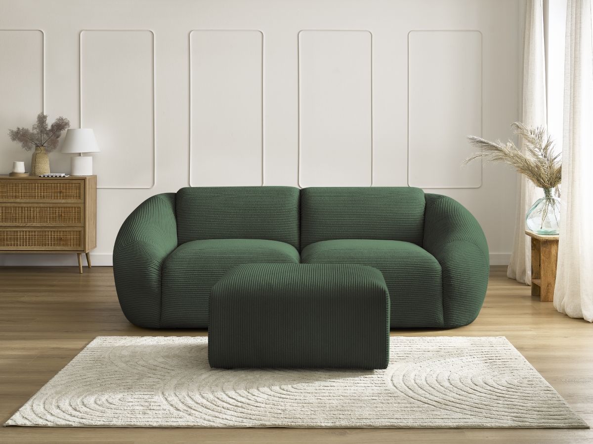 Bobochic Tina Sofa 3-Sitzer mit Pouf Cordsamt Grün
