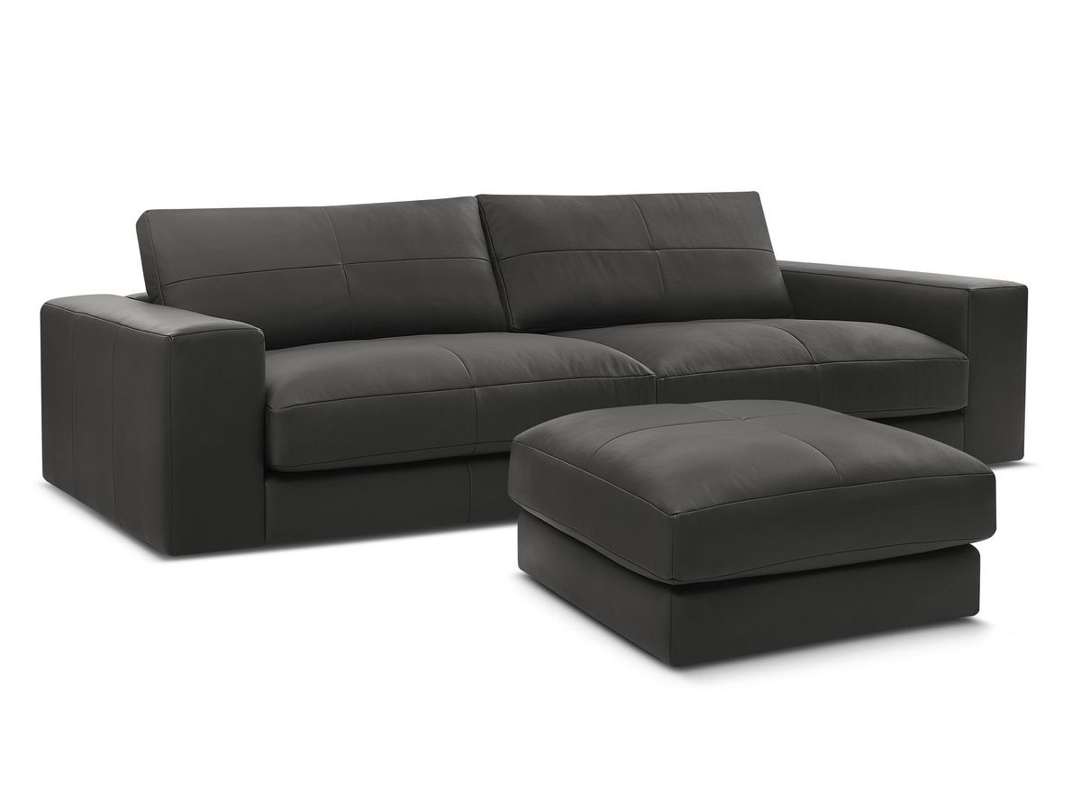 Bobochic Leonard Sofa 4-Sitzer mit Pouf 274 × 109 cm Leder Schwarz