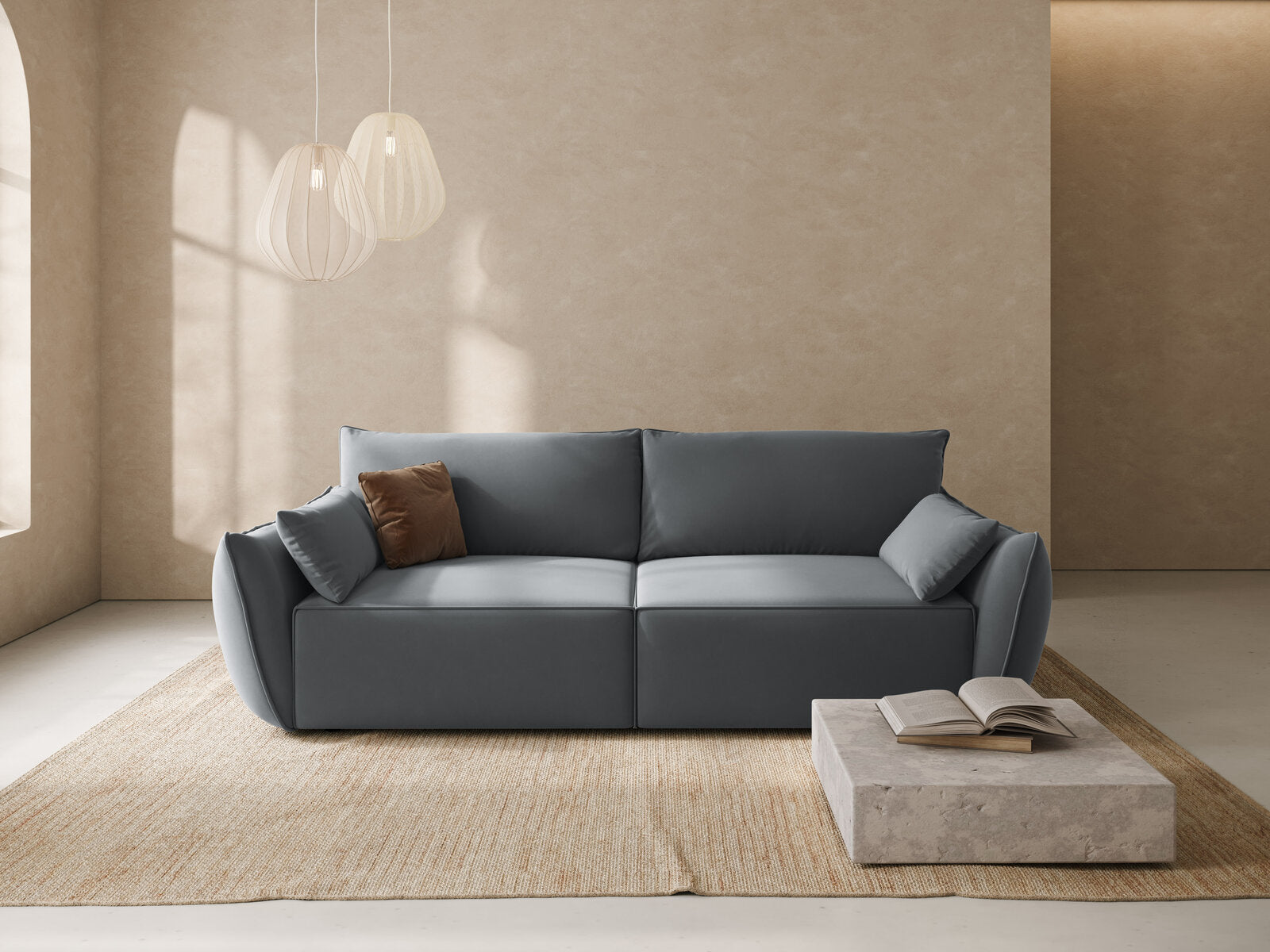 Micadoni Kaelle Schlafsofa 3-Sitzer mit Bettkasten Samt Bluvel Grau