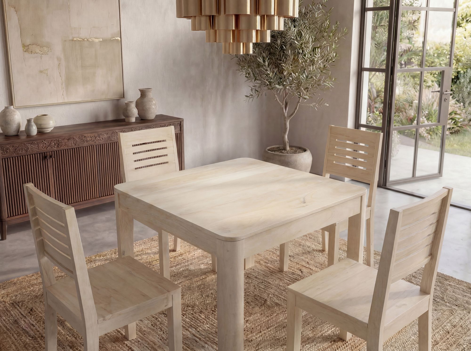 Esstisch Nesset Mango Massivholz Weiß 80 × 80 × 76 cm