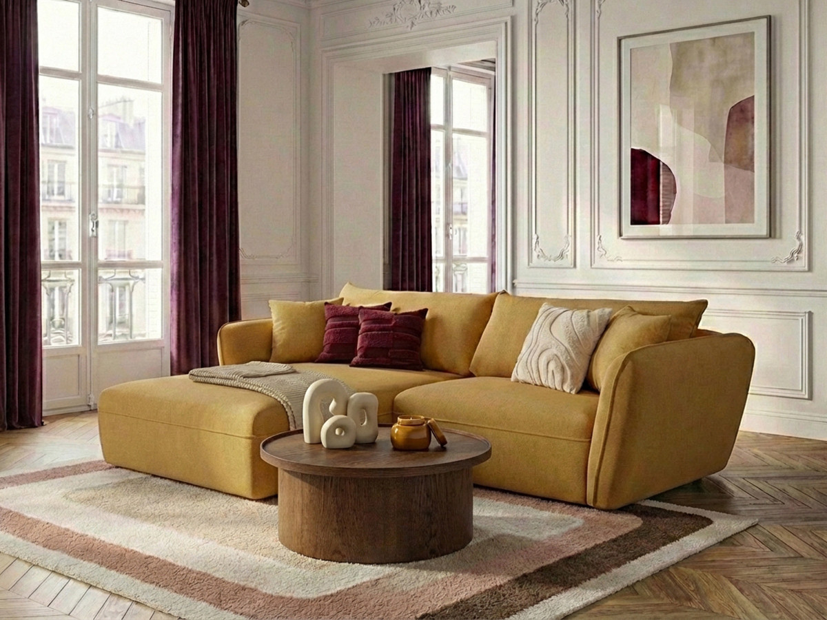 Bobochic Luigi Ecksofa Strukturstoff Gelb Ecke links