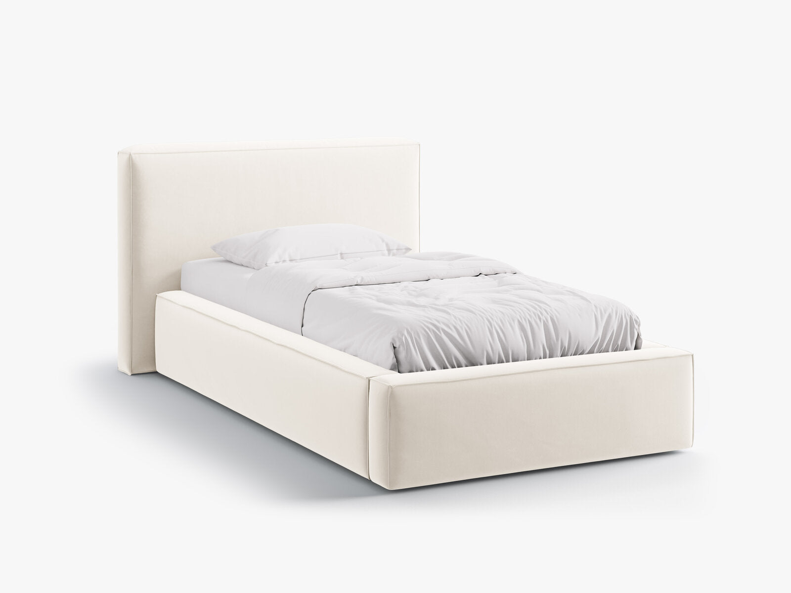Micadoni Single Polsterbett mit Stauraum Jodie Samt Bluvel Helles Beige 90x200
