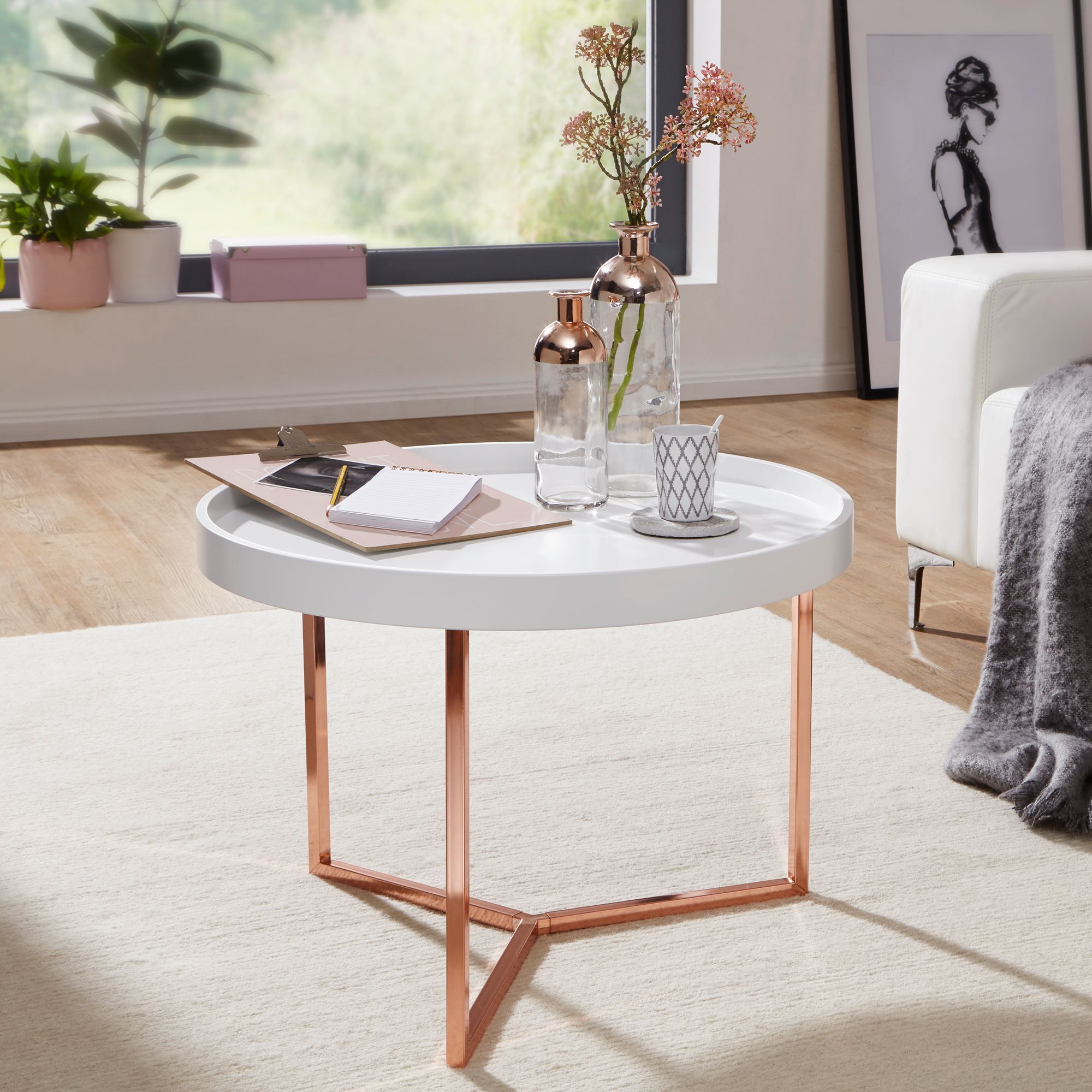 Couchtisch Drangey Massivholz Weiß Ø 58 cm
