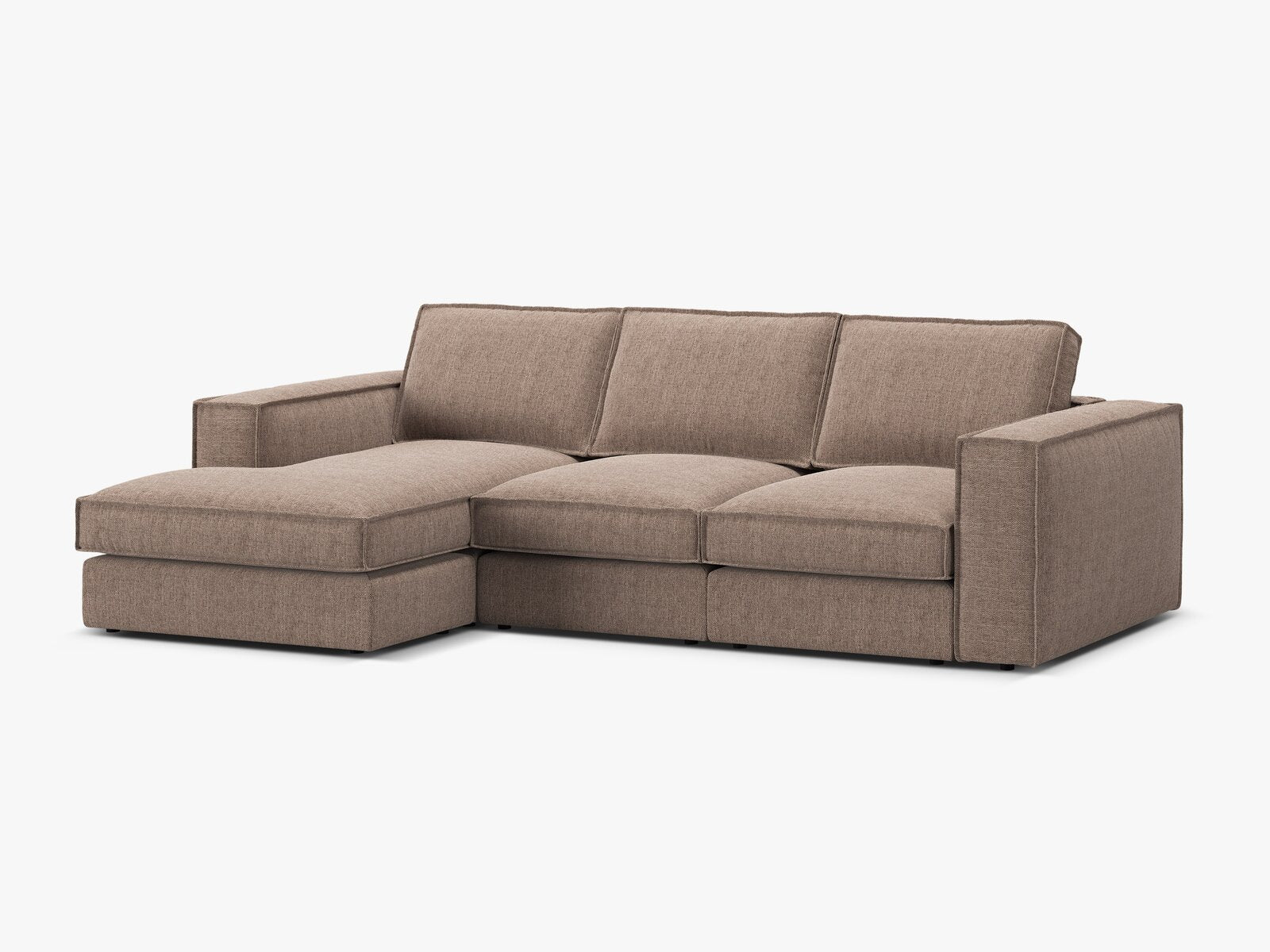 Micadoni modulares Ecksofa Pola 3-Sitzer Links Strukturierter Stoff Babel Hellbraun