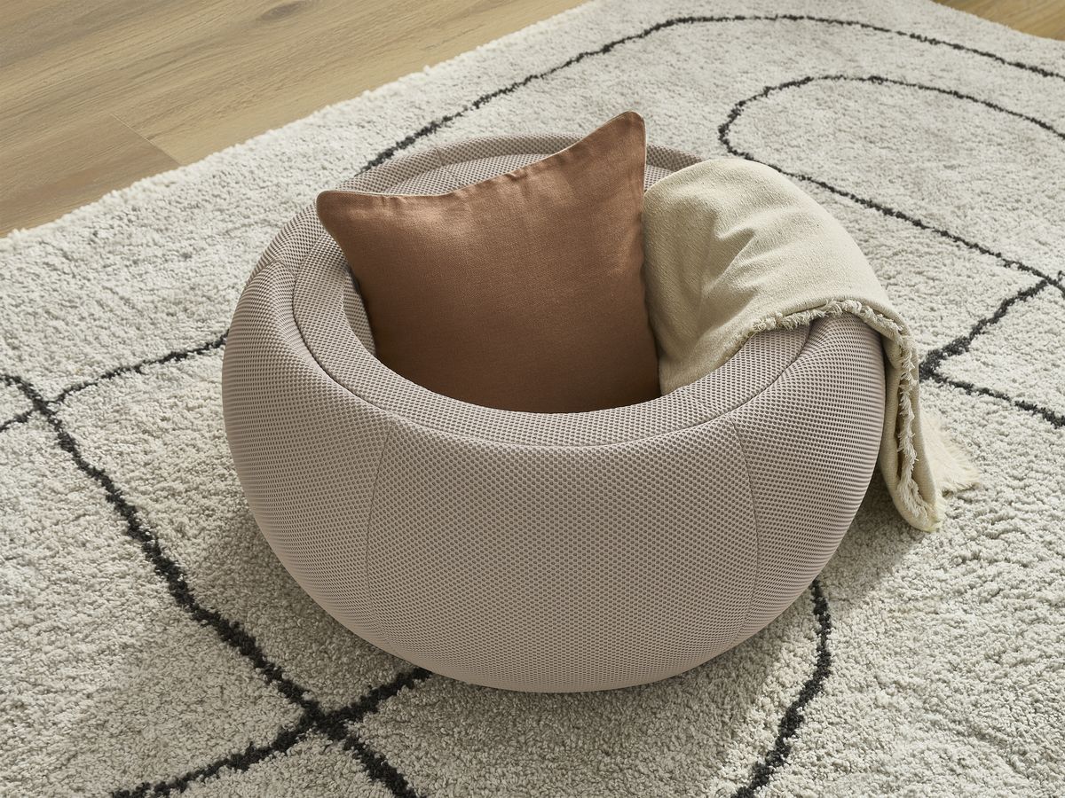 Bobochic Hayden Pouf mit Tablett, rund Mesh-Stoff Taupe, 77 cm