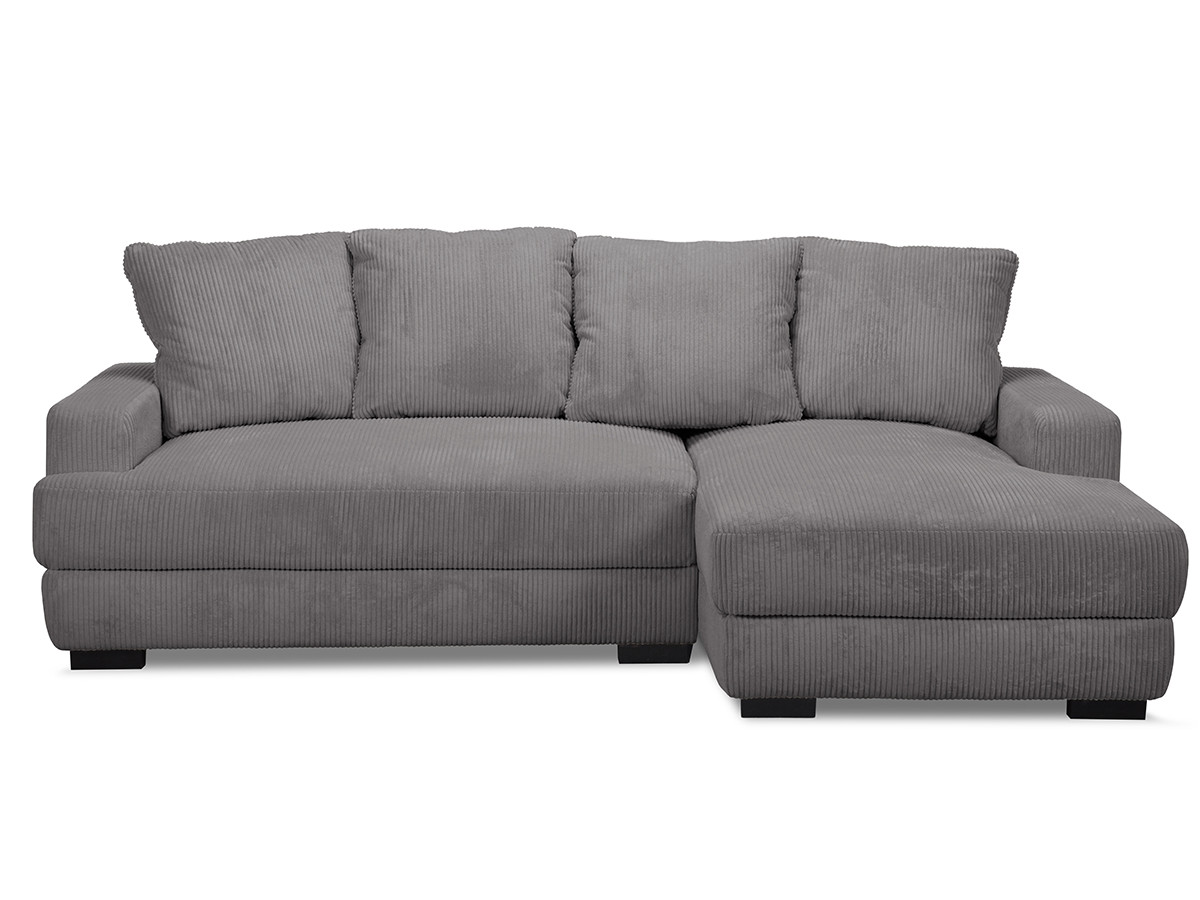 Bobochic Campi Ecksofa mit Schlaffunktion und Bettkasten Cordsamt Dunkelgrau Ecke rechts