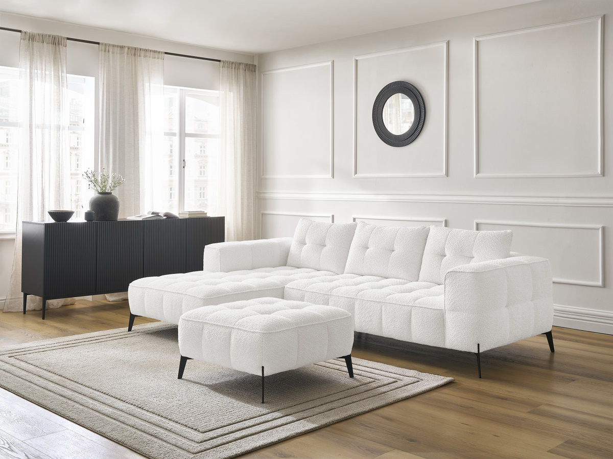 Bobochic Anis Ecksofa mit Pouf Bouclé-Stoff Weiß Ecke links