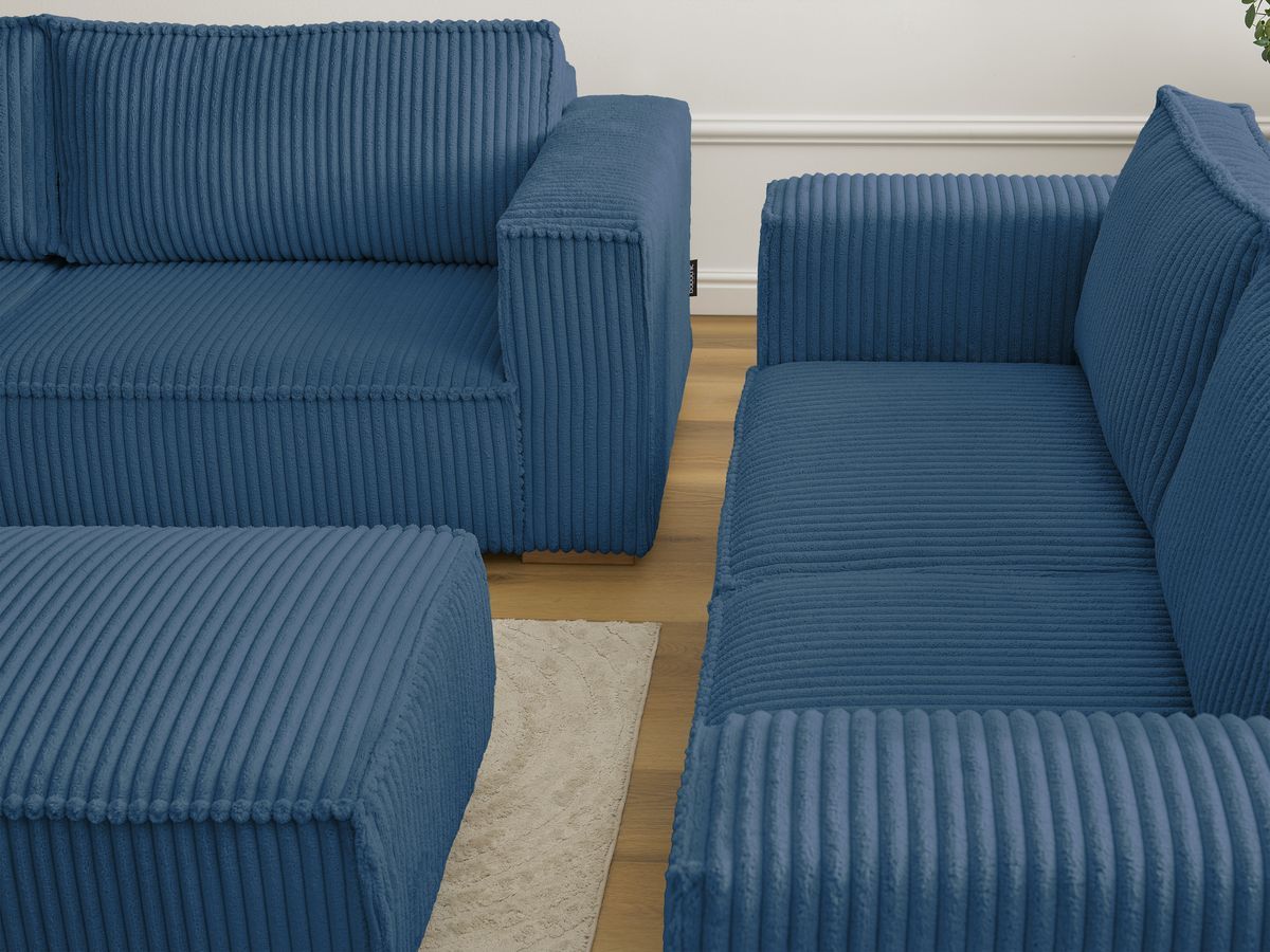 Bobochic Chelsea Sofa 6-Sitzer mit Pouf Breitcord weich Dunkelblau
