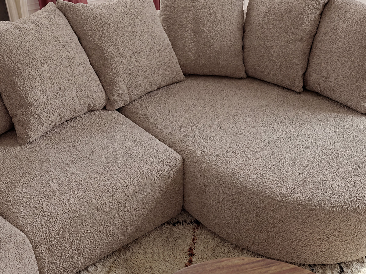 Bobochic Calypso Ecksofa Bouclé-Stoff Taupe Ecke rechts