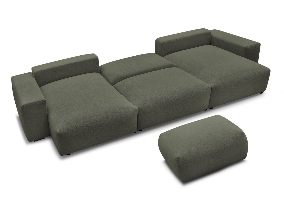 Bobochic Voltaire Wohnlandschaft mit Pouf 420 × 174 cm, Liegefläche 135 × 345 cm Melange-Stoff Grün