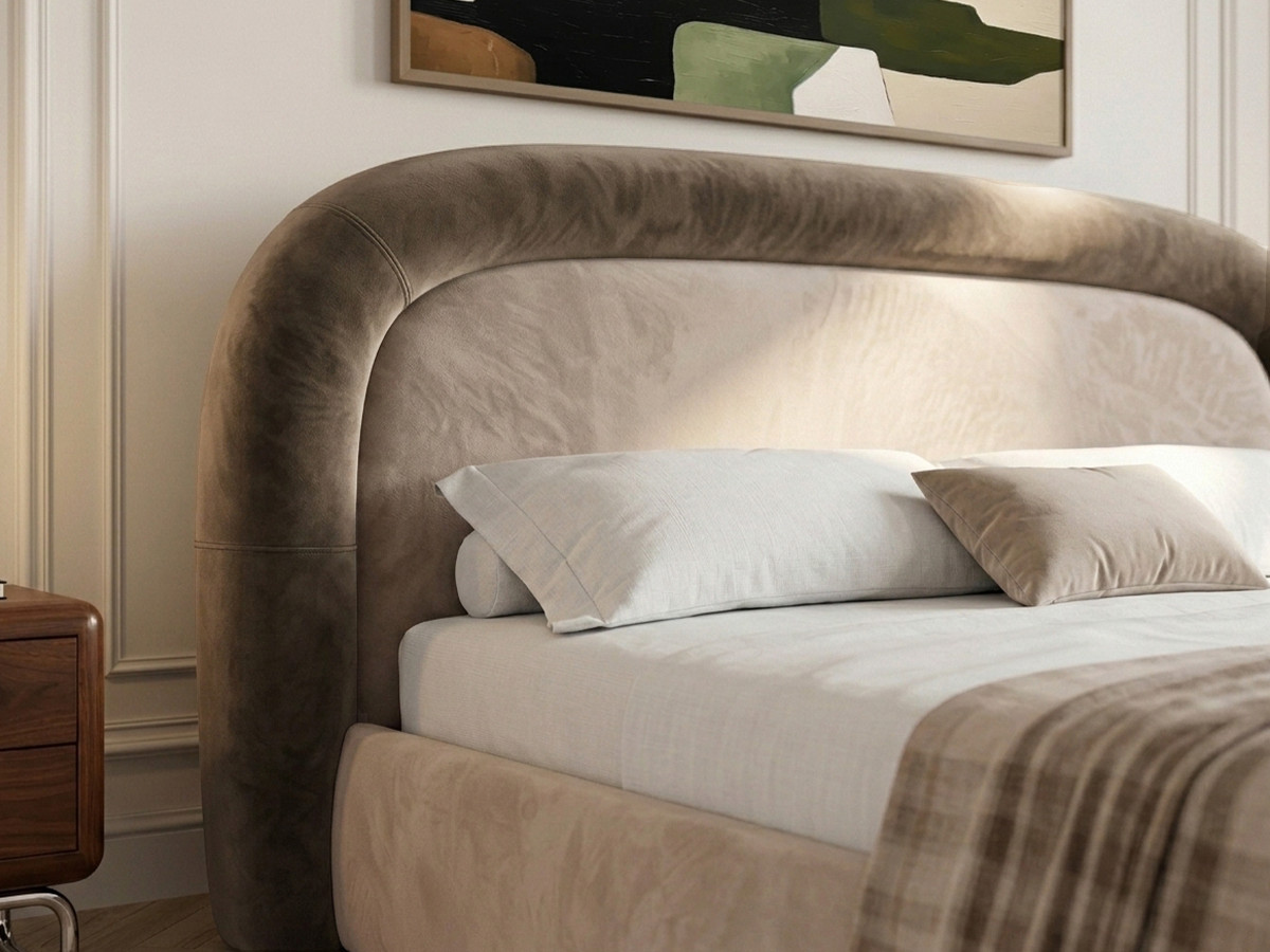 Bobochic Simone Polsterbett mit Bettkasten Samt Taupe, Liegefläche 140 × 190 cm