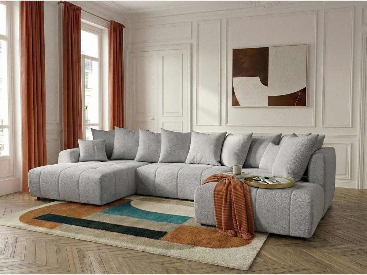 Bobochic Roxelane Wohnlandschaft Bouclé-Stoff Hellgrau Ecke links