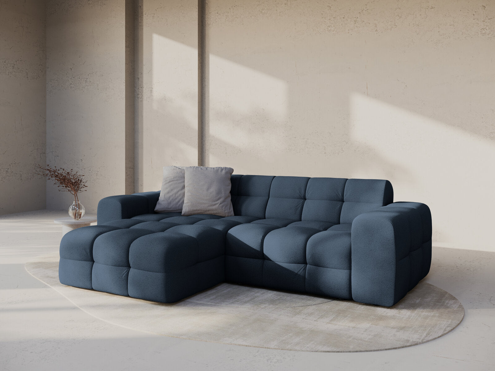 Micadoni Ecksofa Kendal 4-Sitzer Links Strukturierter Stoff Marineblau