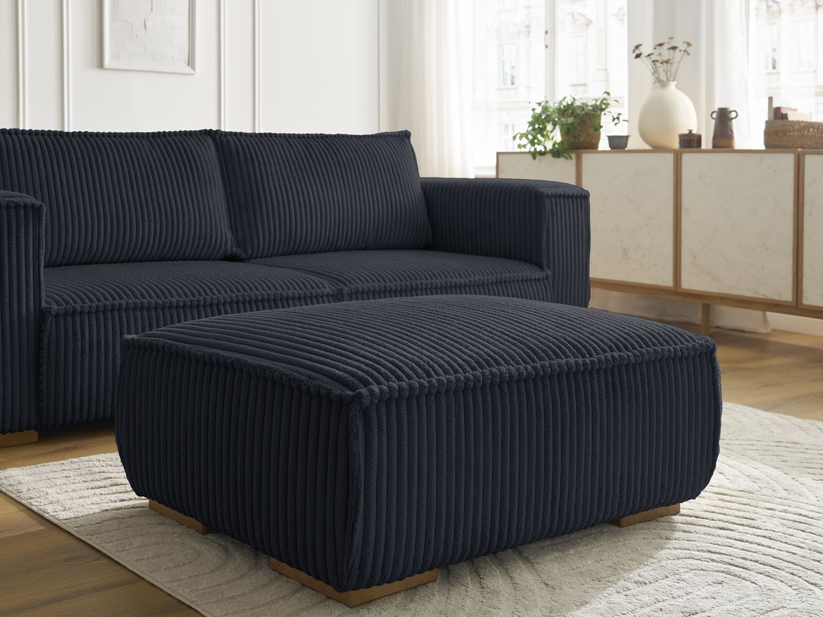 Bobochic Chelsea Sofa 4-Sitzer mit Pouf Breitcord weich Schwarz