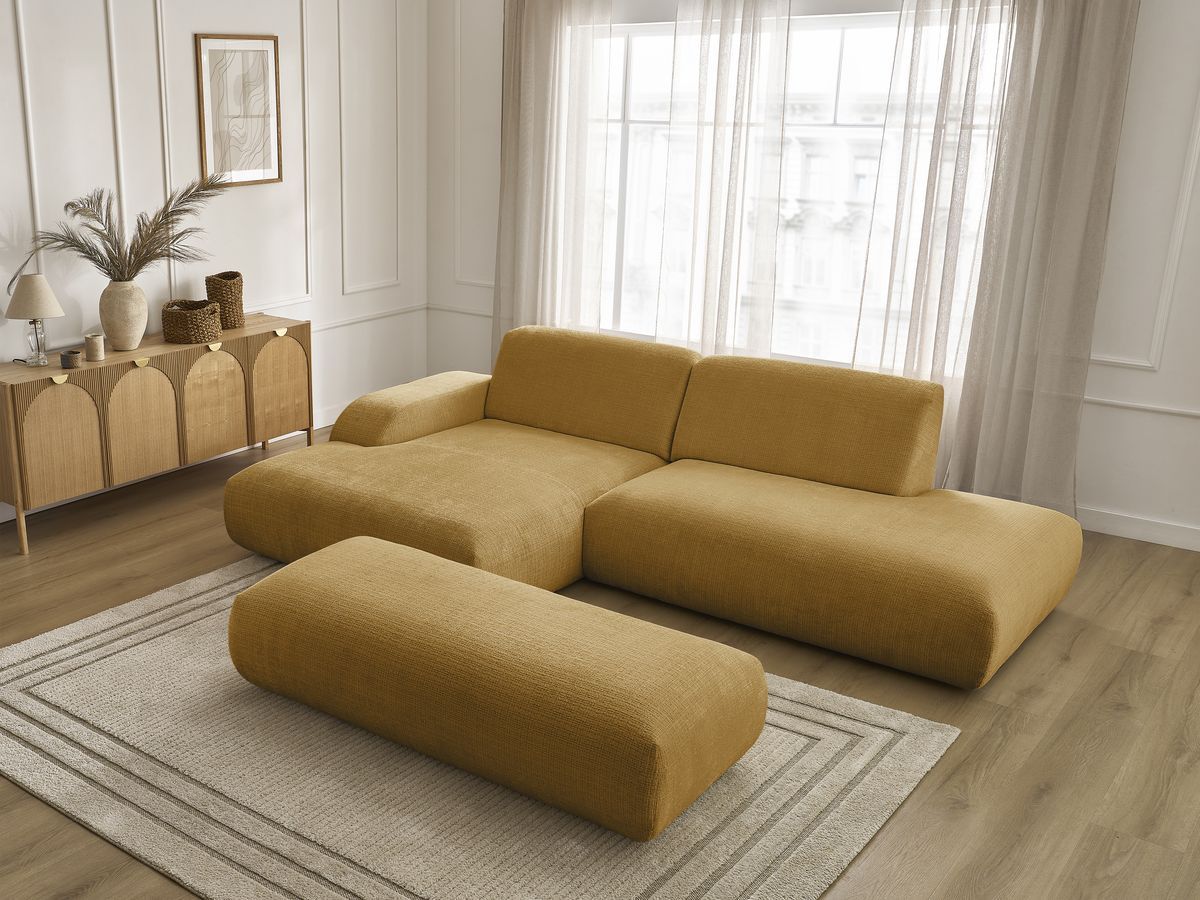 Bobochic Sirius Ecksofa mit Pouf 300 × 170 cm Strukturstoff Gelb Ecke links