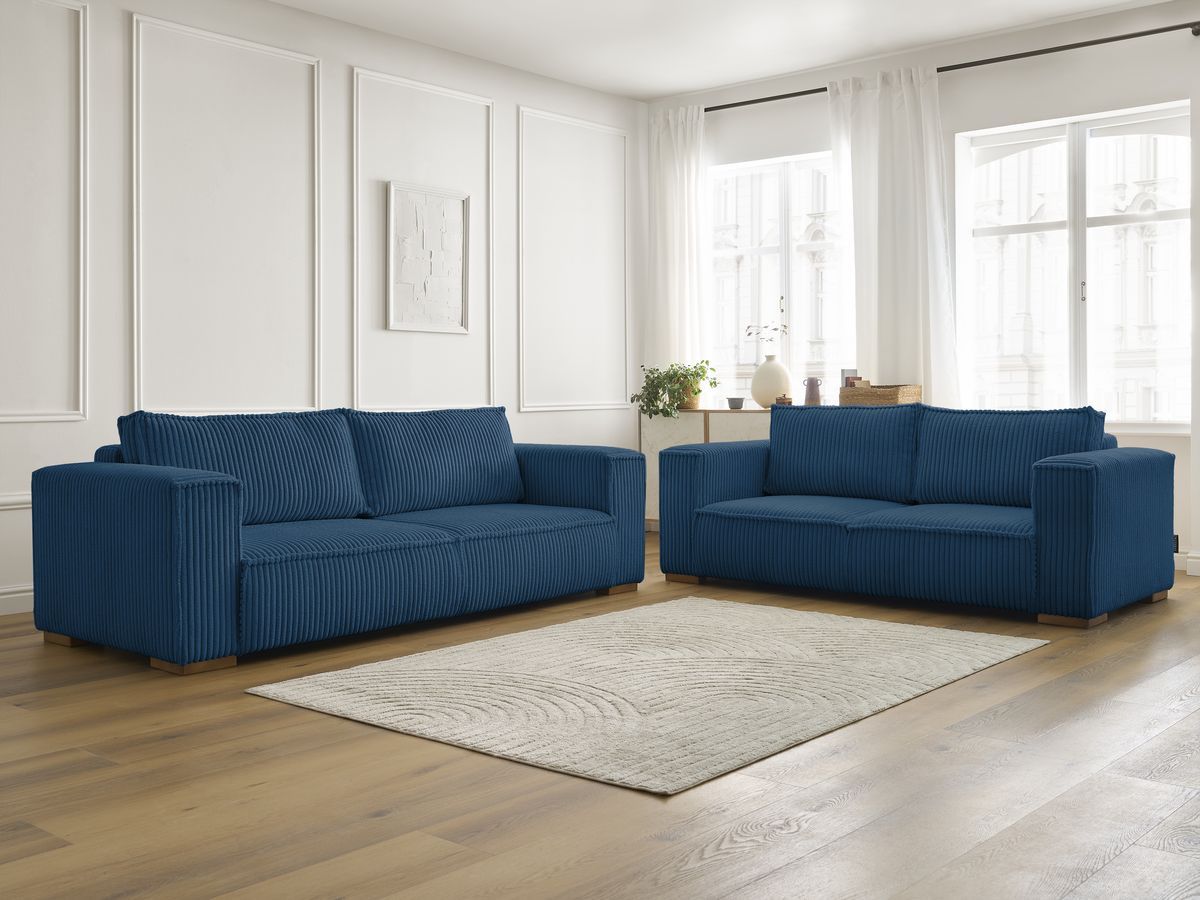 Bobochic Chelsea Sofa 5-Sitzer Breitcord weich Dunkelblau