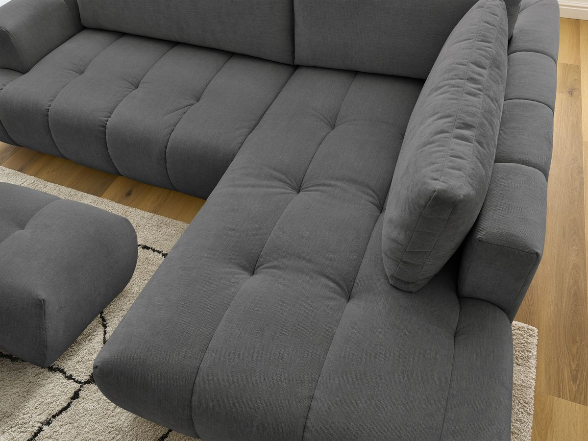 Bobochic Fuji Ecksofa mit Schlaffunktion und Bettkasten und Pouf 282 × 204 cm Stoff Dunkelgrau Ecke rechts