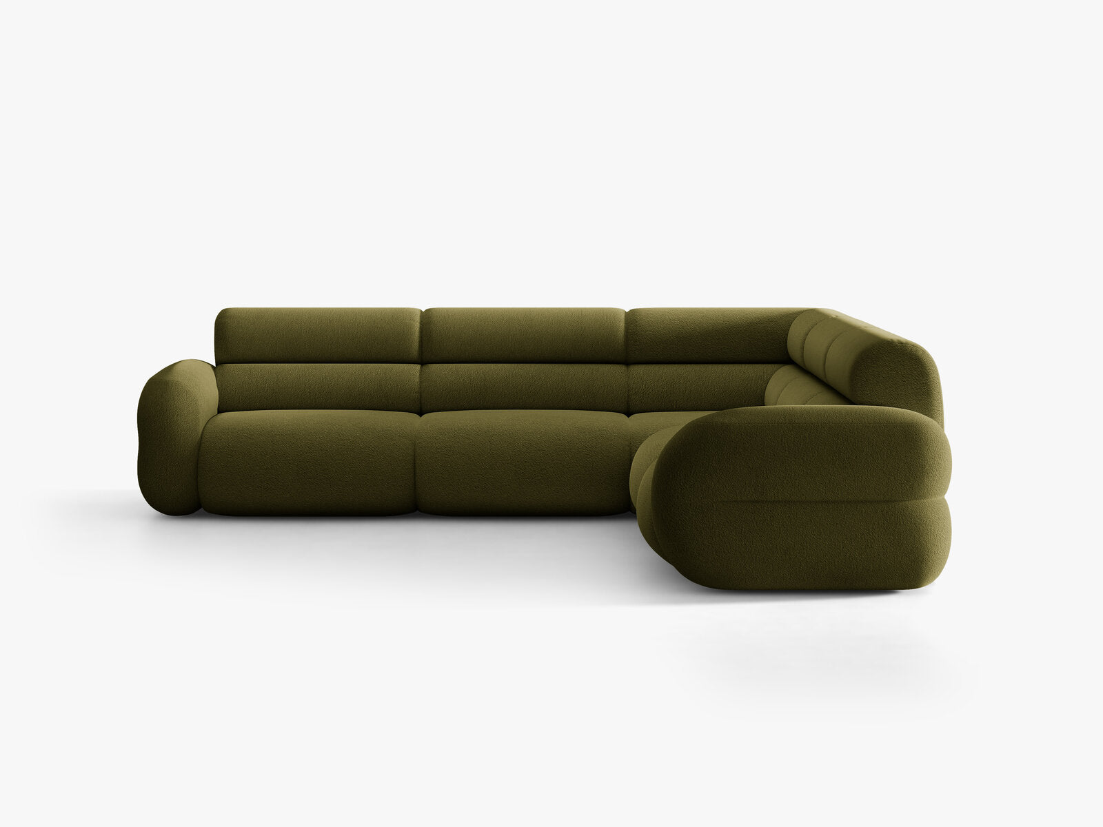 Micadoni Neo Modulares Ecksofa 7-Sitzer Boucle Baloo Dunkles Olivgrün