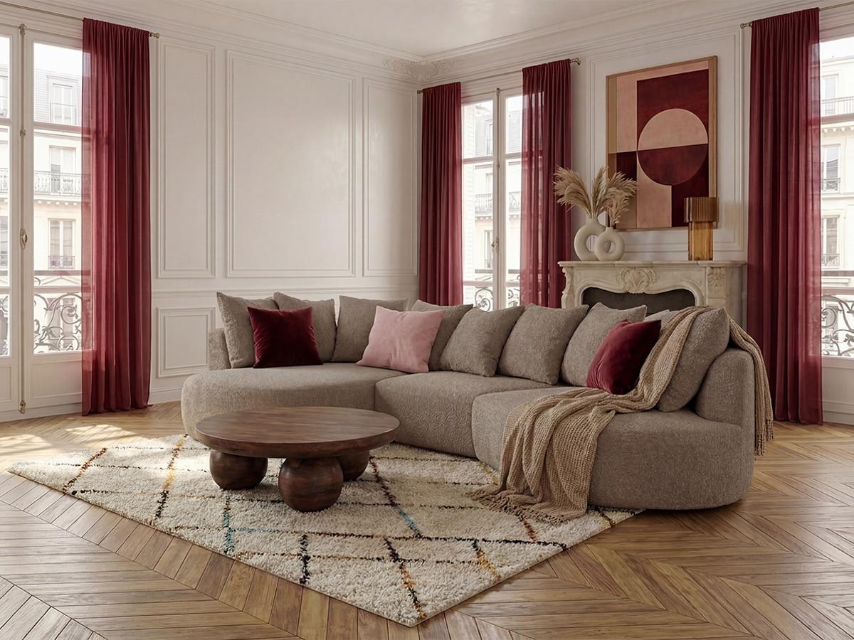 Bobochic Calypso Ecksofa Bouclé-Stoff Taupe Ecke links