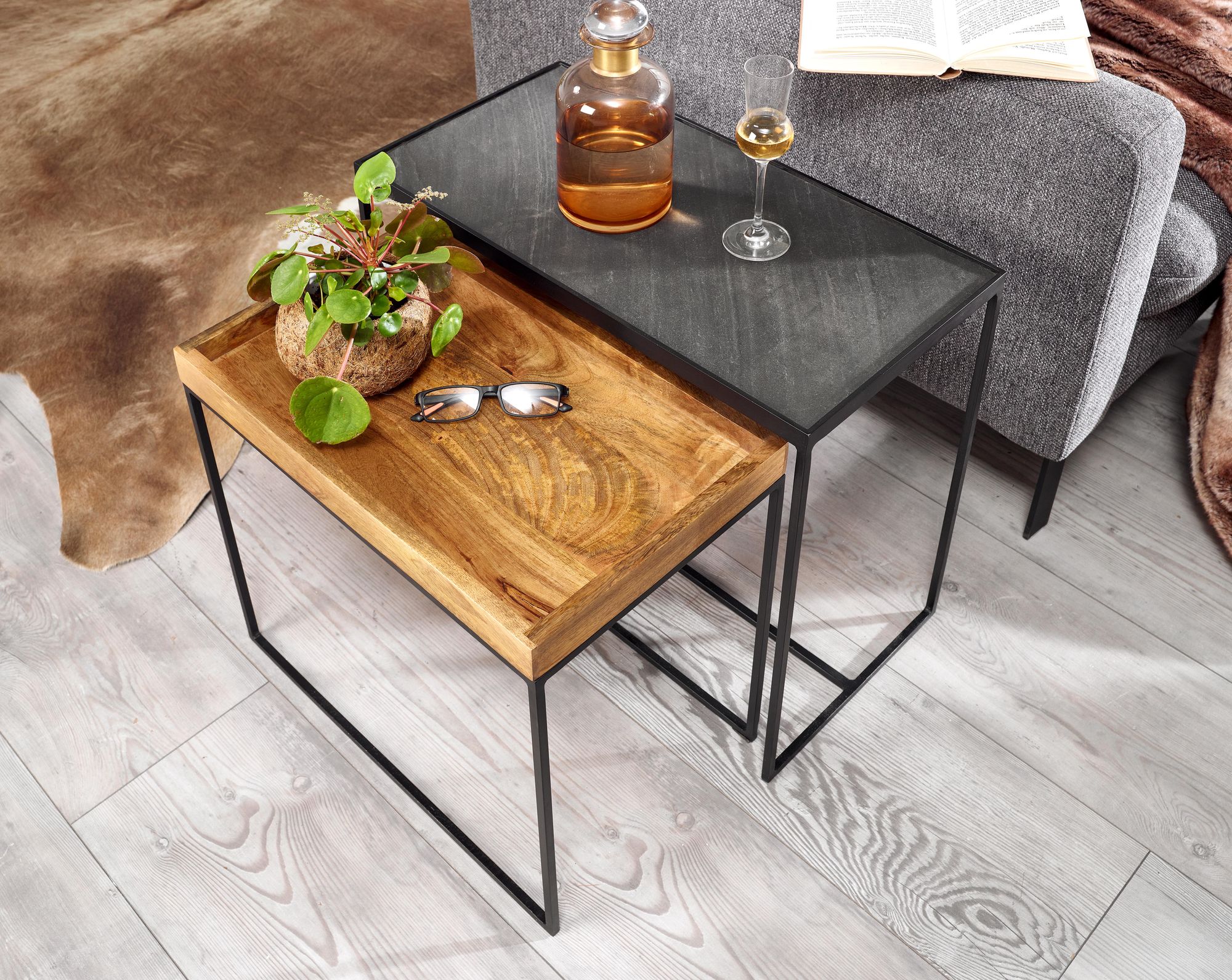 Satztisch 2er-Set Thingeyri Mango Massivholz 60 × 30 × 50 cm