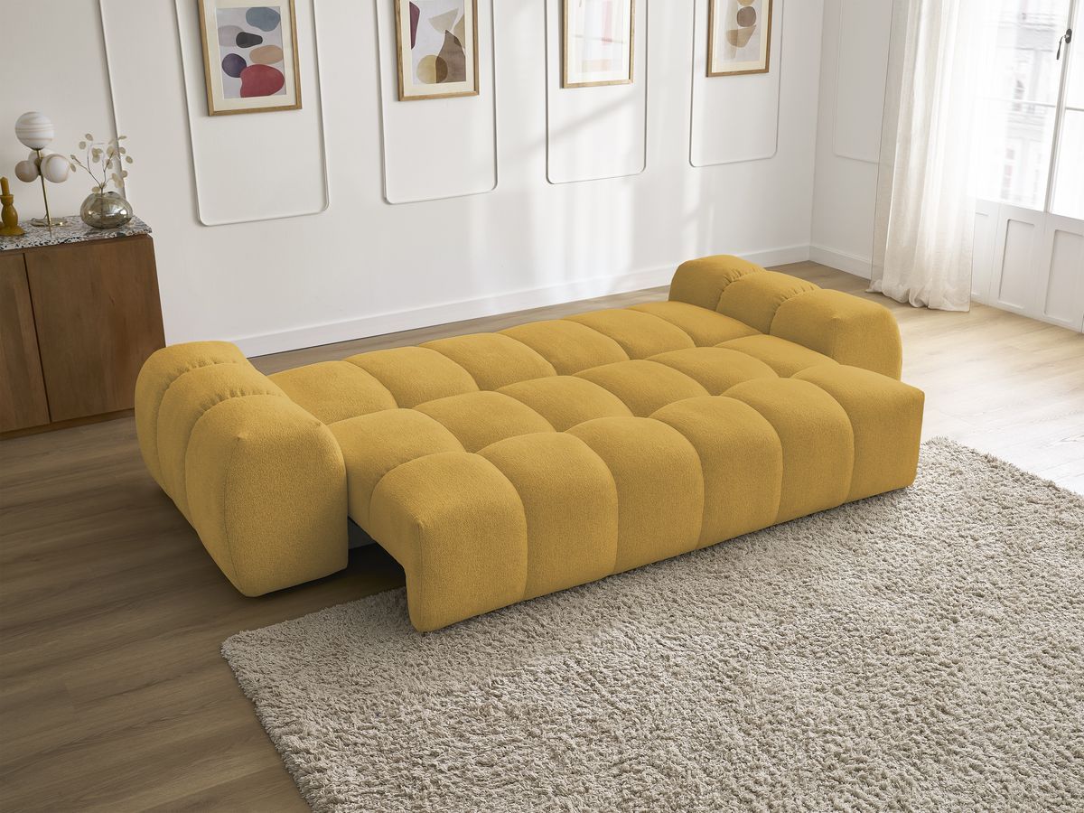 Bobochic Everest Schlafsofa 3-Sitzer mit Bettkasten, 2 Kissen Melange-Stoff Gelb