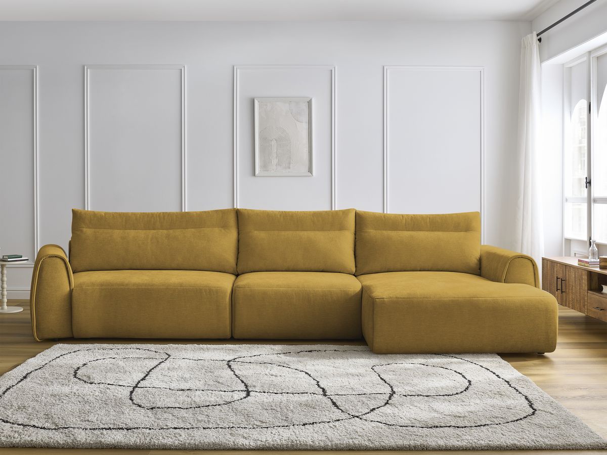 Bobochic Aden Ecksofa 386 × 152 cm Stoff Gelb Ecke rechts