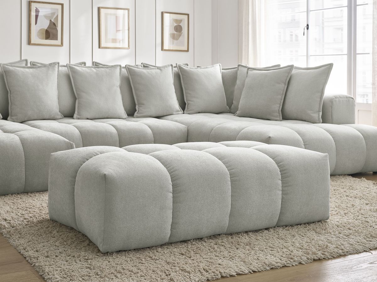 Bobochic Everest Wohnlandschaft mit Pouf, 14 Kissen Strukturstoff Hellgrau Ecke links