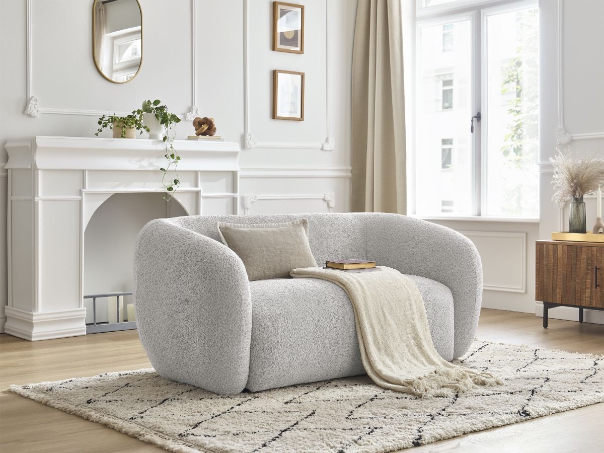 Bobochic Celine Sofa 2-Sitzer Bouclé-Stoff Hellgrau