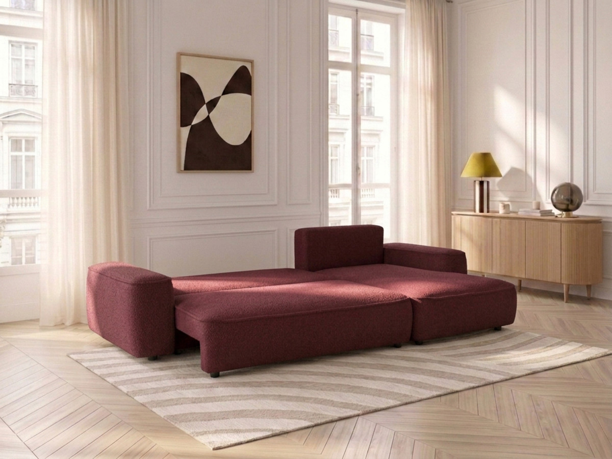 Bobochic Honore Ecksofa mit Schlaffunktion und Bettkasten Chenille Rot