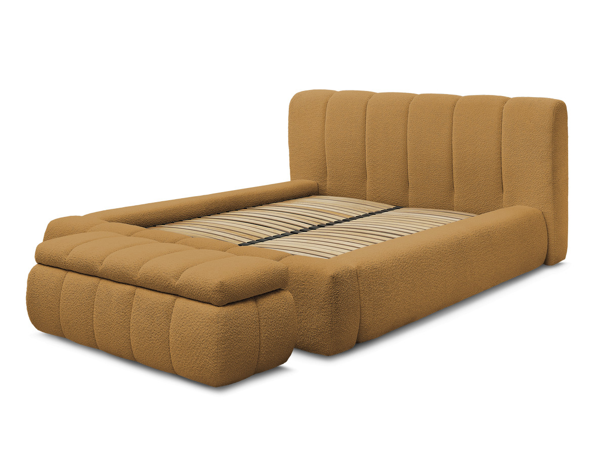 Bobochic Denali Polsterbett mit Bettkasten mit Bettbank Bouclé-Stoff Gelb, Liegefläche 160 × 200 cm