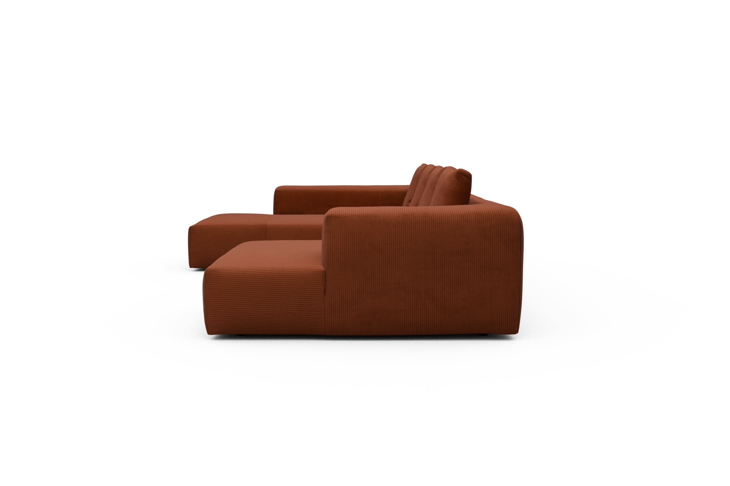 Wohnlandschaft Fred Relax-Ecke links mit 2-Sitzer und Chaiselongue rechts Kord Corduroy 595-Burnt-Orange
