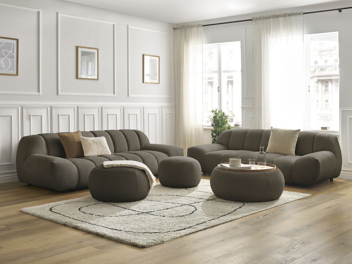 Bobochic Hayden Sofa 7-Sitzer mit Pouf Bouclé-Stoff Braun
