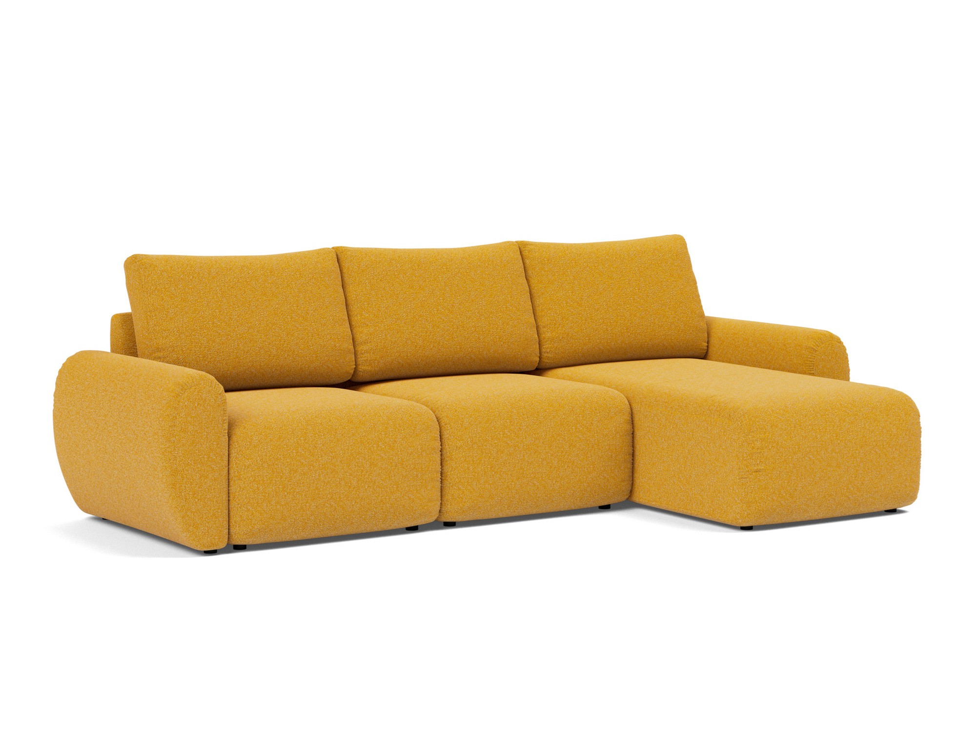 Schlafsofa Norum mit Chaiselongue und Curve-Armlehnen Boucle Skandi 536-Ochre