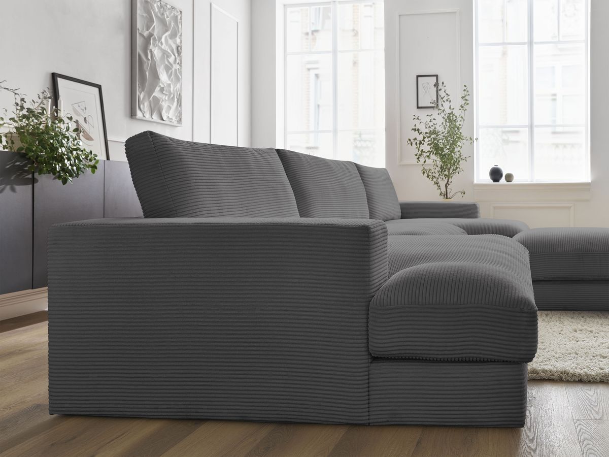 Bobochic Leonard Wohnlandschaft mit Pouf 349 × 159 cm Cordsamt Dunkelgrau