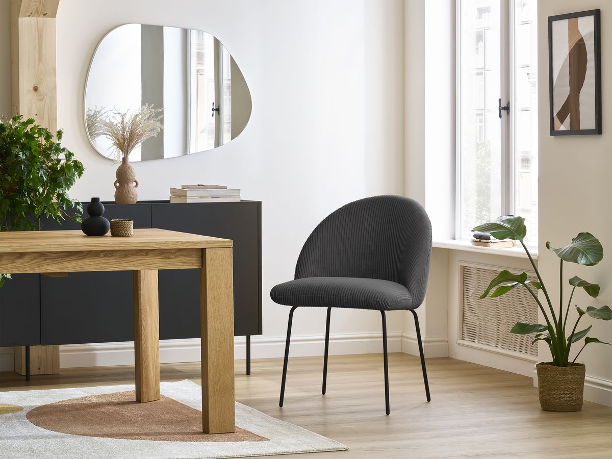 Bobochic Lalie Esszimmerstuhl mit Metallbeinen, schwarz Cordsamt Dunkelgrau