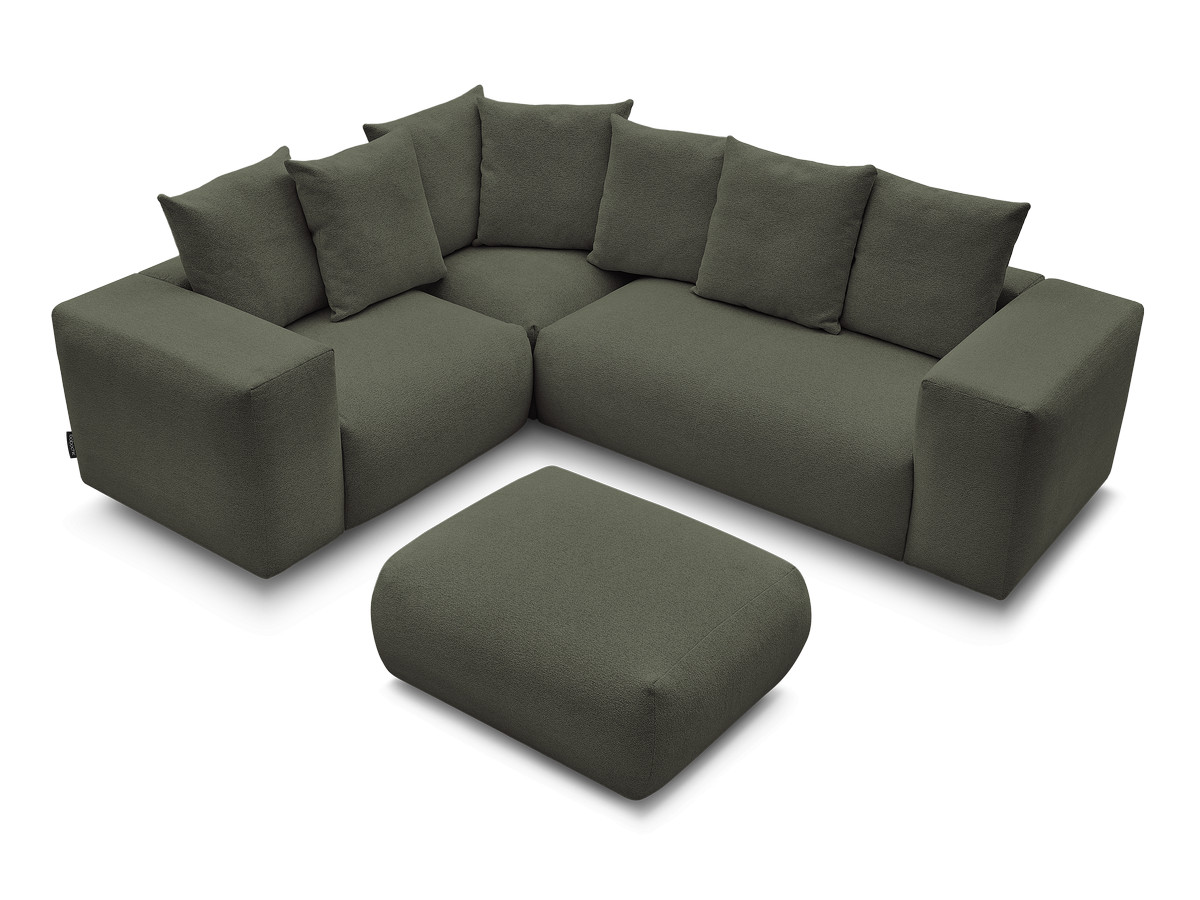 Bobochic Voltaire Ecksofa mit Pouf 268 × 214 cm Melange-Stoff Grün Ecke links