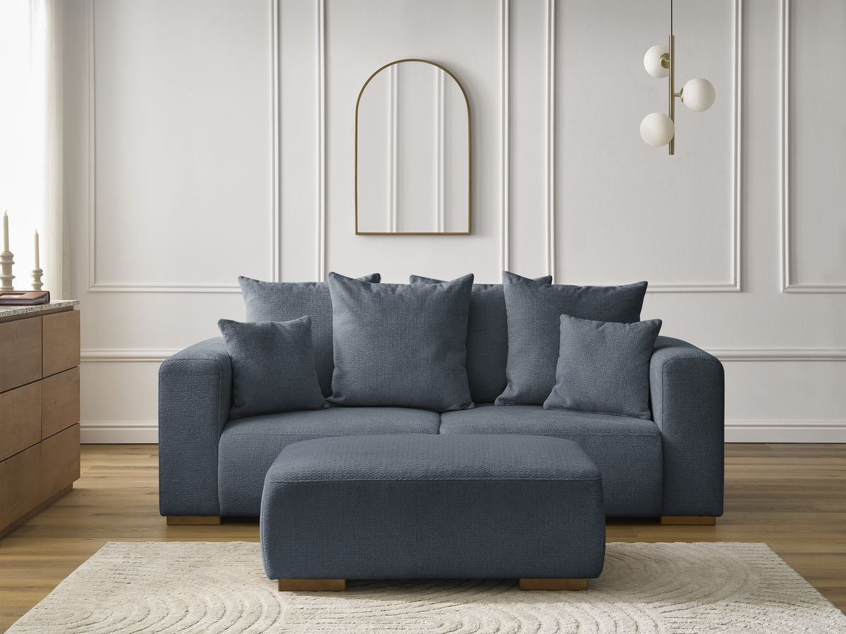 Bobochic Sidonie Sofa 3-Sitzer mit Pouf Melange-Stoff Dunkelblau