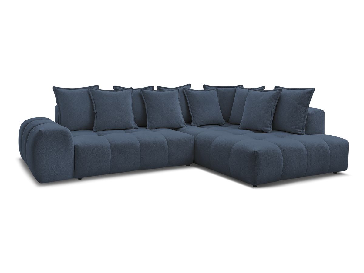 Bobochic Everest Ecksofa mit Schlaffunktion und Bettkasten 320 × 212 cm, 10 Kissen Melange-Stoff Dunkelblau Ecke rechts