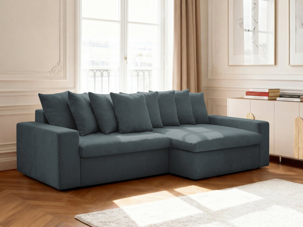 Bobochic Enore Ecksofa 330 × 100 cm Stoff Blau Ecke rechts