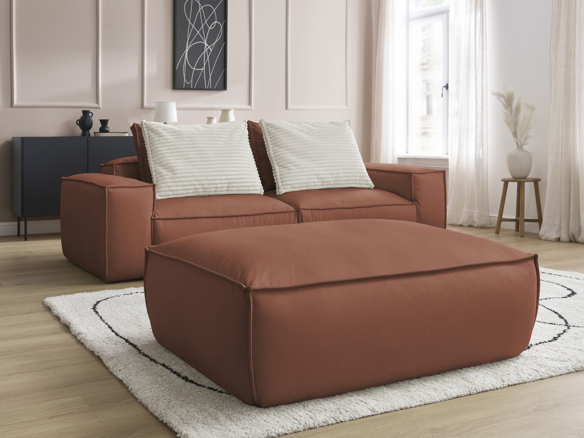 Bobochic Boheme Sofa 3-Sitzer mit Pouf Kunstleder Dunkelbraun