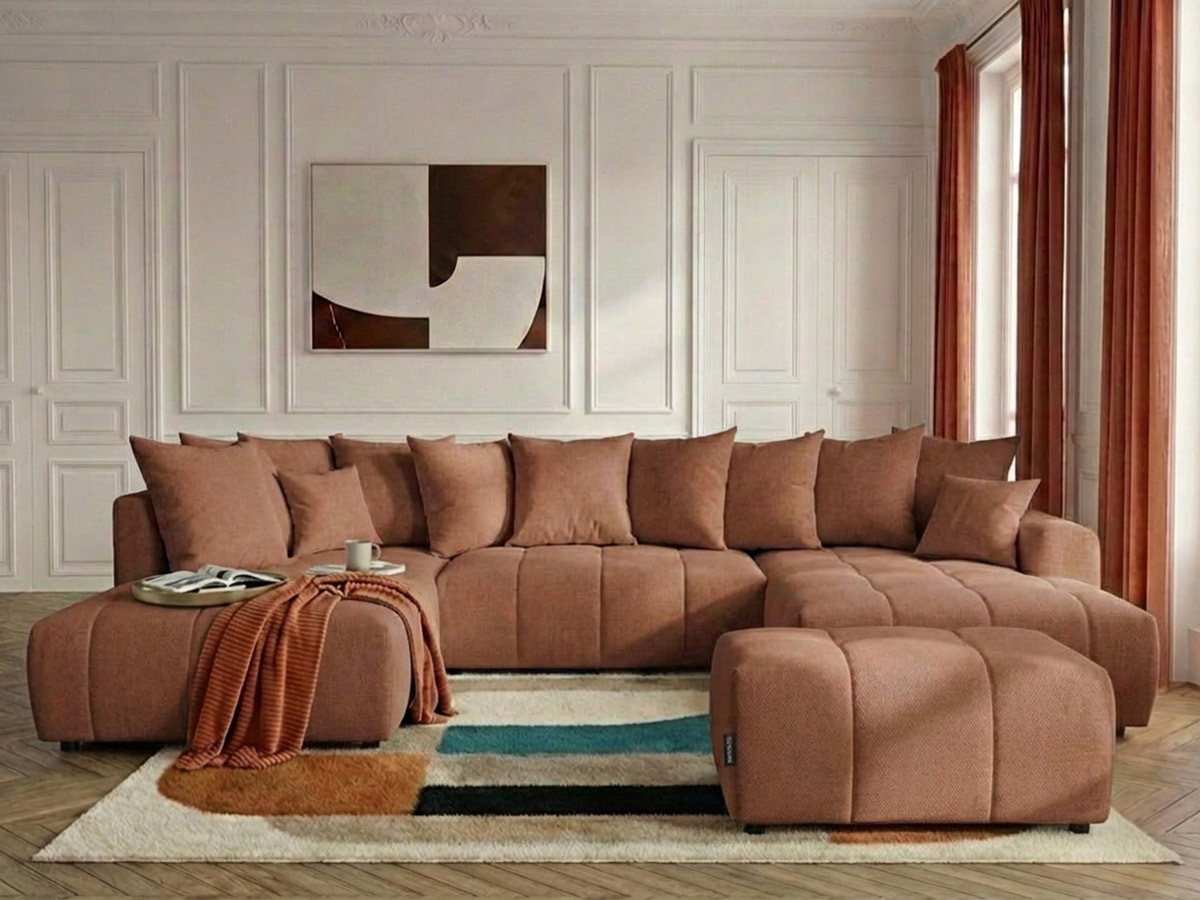 Bobochic Roxelane Wohnlandschaft mit Pouf Melange-Stoff Orange Ecke rechts