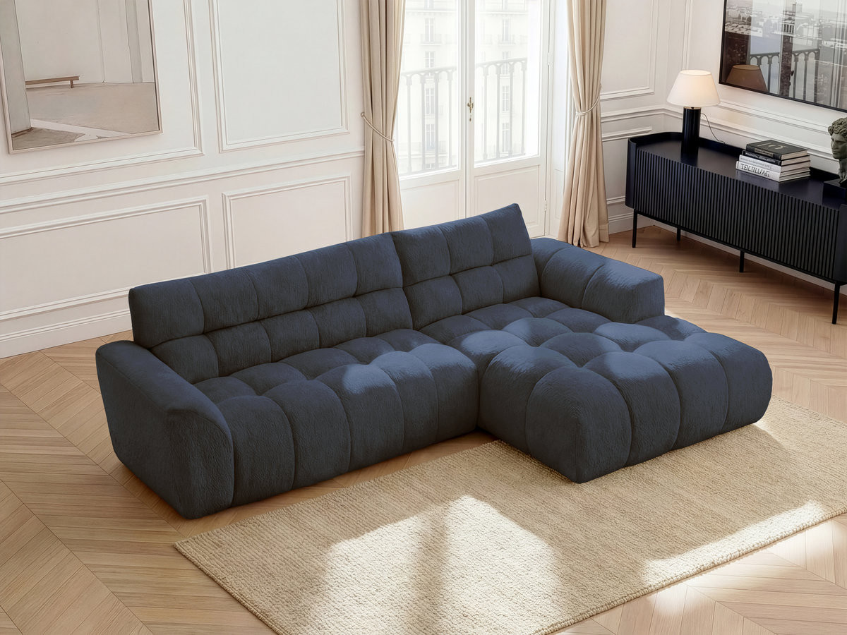Bobochic Jaya Ecksofa Chenille Dunkelblau Ecke rechts