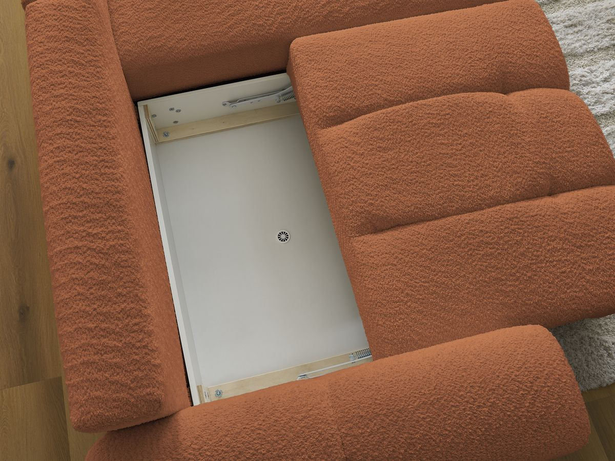 Bobochic Roxelane Ecksofa mit Schlaffunktion und Bettkasten 258 × 150 cm Bouclé-Stoff Orange Ecke rechts