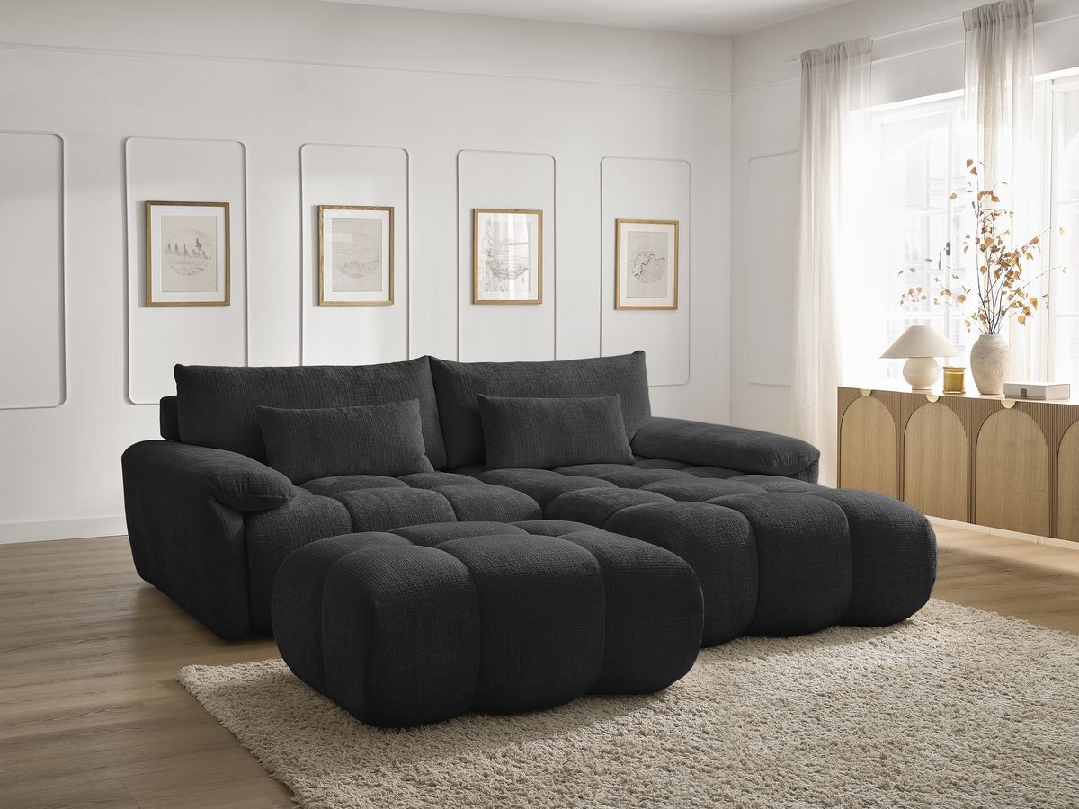 Bobochic Ivane Ecksofa mit Pouf Strukturstoff Schwarz Ecke rechts