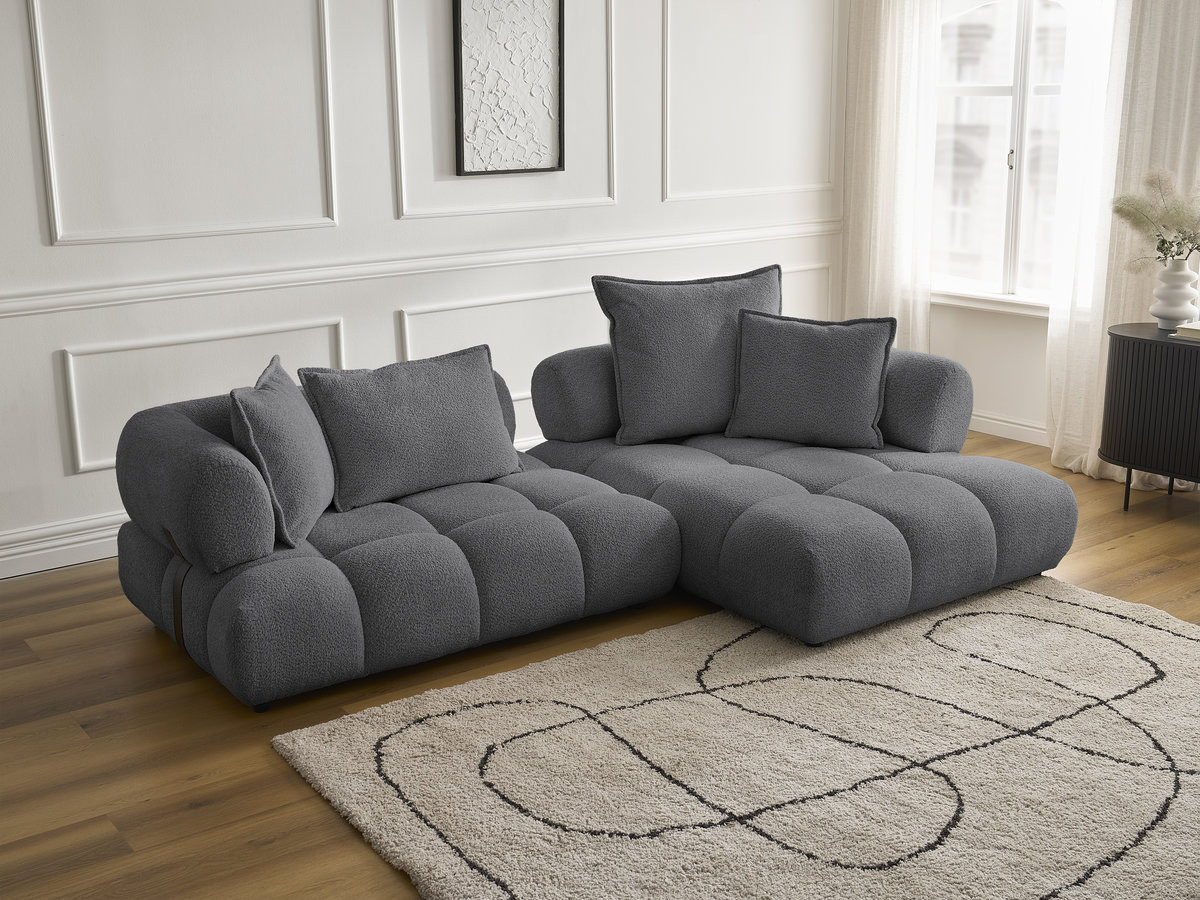 Bobochic Alya Ecksofa Bouclé-Stoff Dunkelgrau Ecke rechts