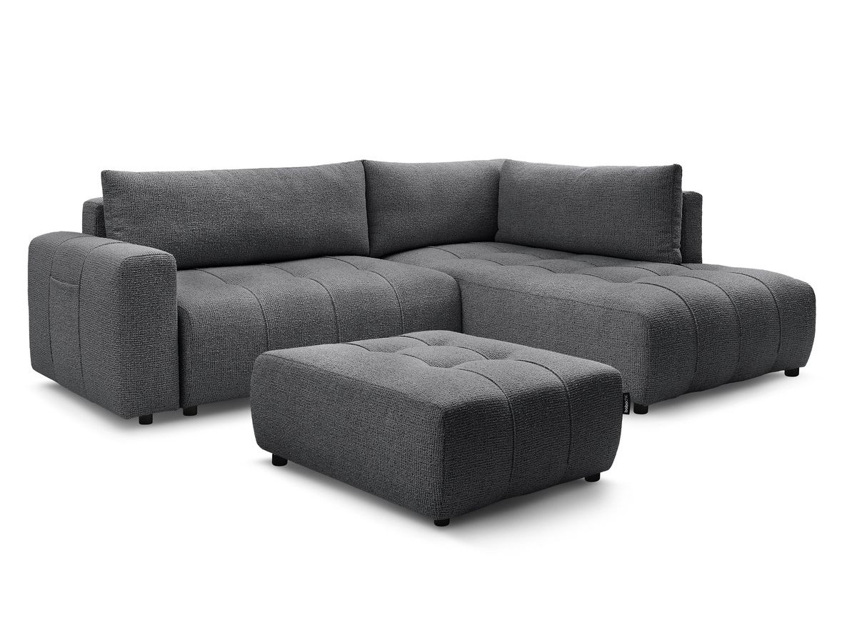 Bobochic Arsene Ecksofa mit Schlaffunktion und Bettkasten und Pouf 277 × 200 cm Melange-Stoff Dunkelgrau Ecke rechts