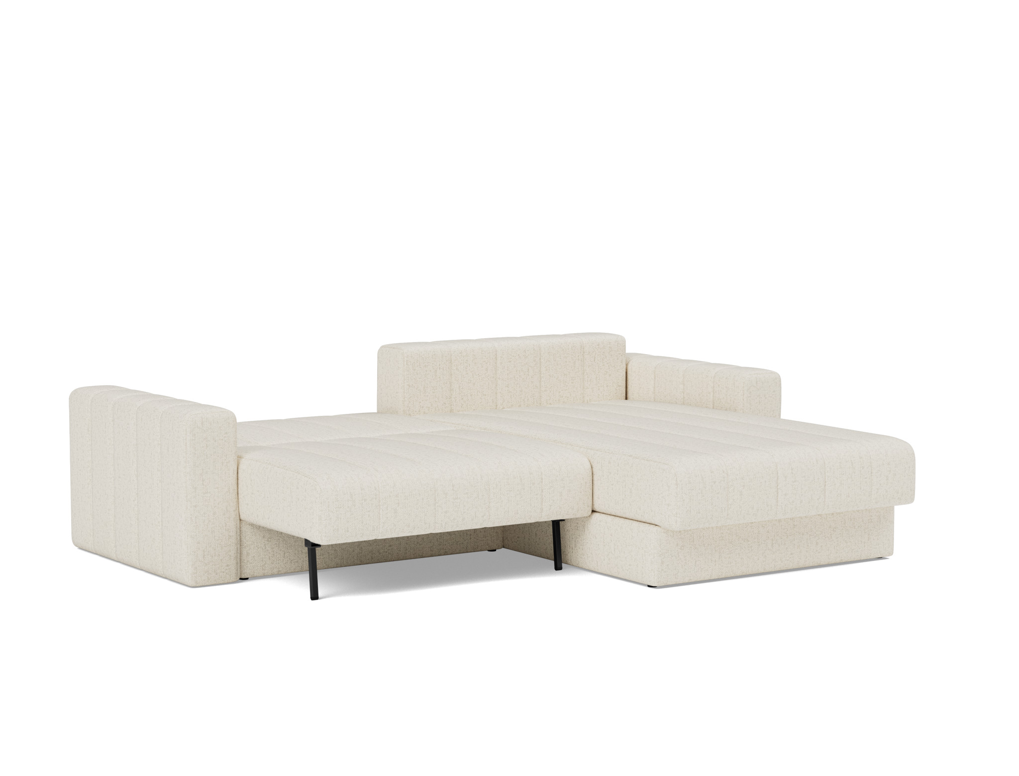 Schlafsofa Akello mit Chaiselongue und Armlehnen Boucle Skandi 531-Off-White